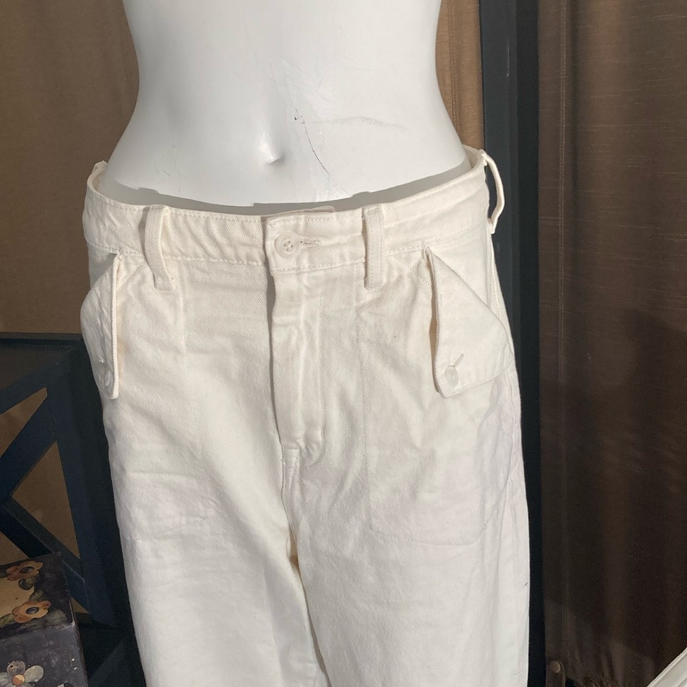 Cream Wide Leg Denim Jeans - Picture 3 of 7